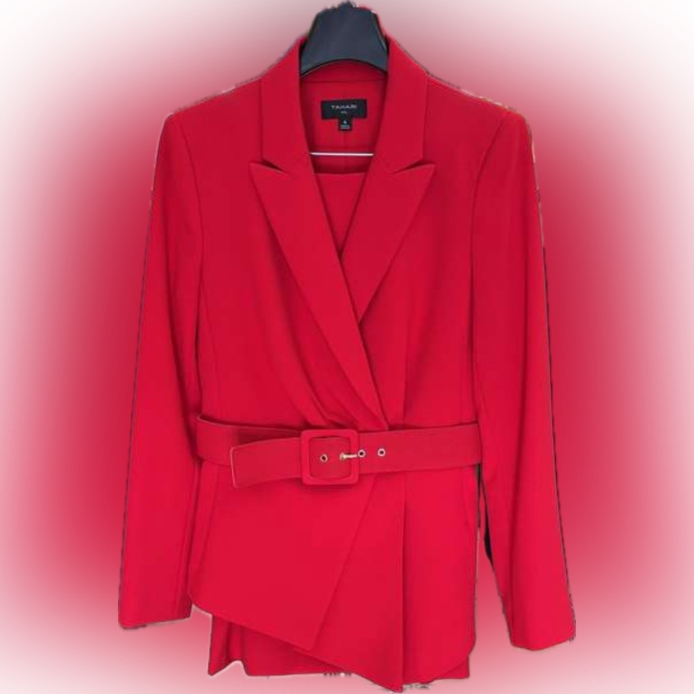 Tahari Women's Vibrant Red Belted Blazer